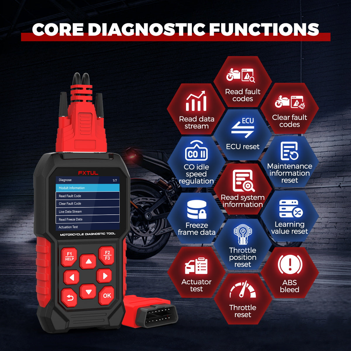 FXTUL M4 Motorcycle Scanner OBD2 Code Reader Scan Tool For HONDA YAMAHA KAWASAKI SYM KYMCO SUZUKI VESPA KTM PGO BENELLI