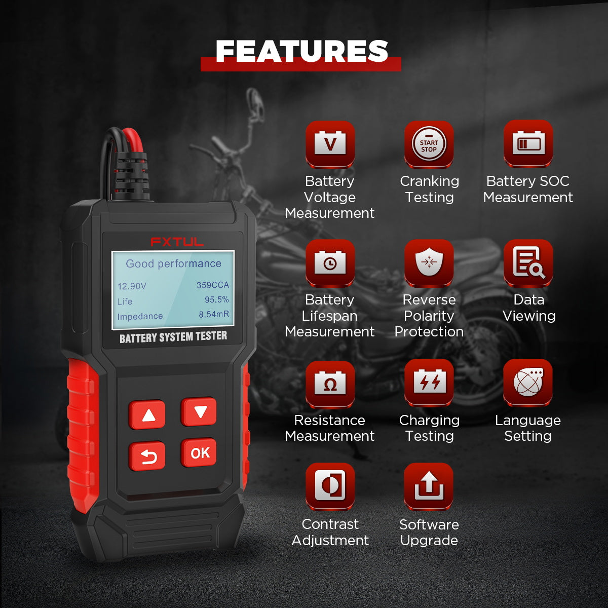 FXTUL BT50 Motorcycle & Car Battery Tester