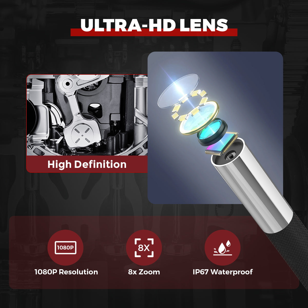 FXTUL MV50 Motorcycle Borescope Camera 210° Angle 32GB Memory