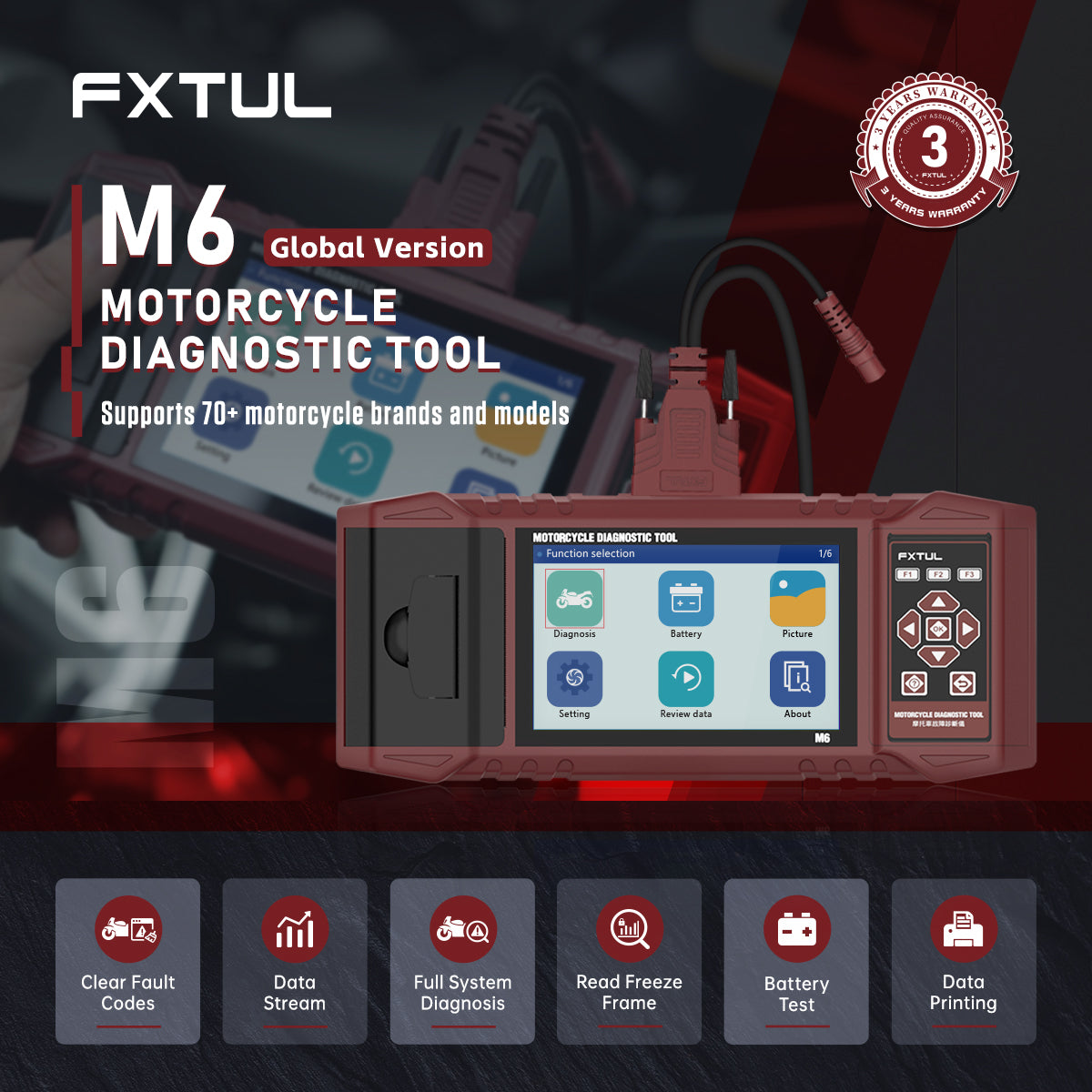 FXTUL M6 Motorcycle Diagnostic Tool For Harley BMW Motor OBD2 Scanner –  FXTUL, Motorcycle Repair Tool Shop