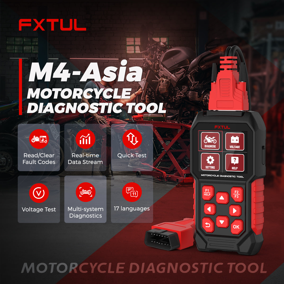 FXTUL M4-Asia Motorcycle Diagnostic Tool OBD2 Code Reader Scan Tool For HONDA YAMAHA KAWASAKI SYM KYMCO SUZUKI VESPA KTM PGO BENELLI