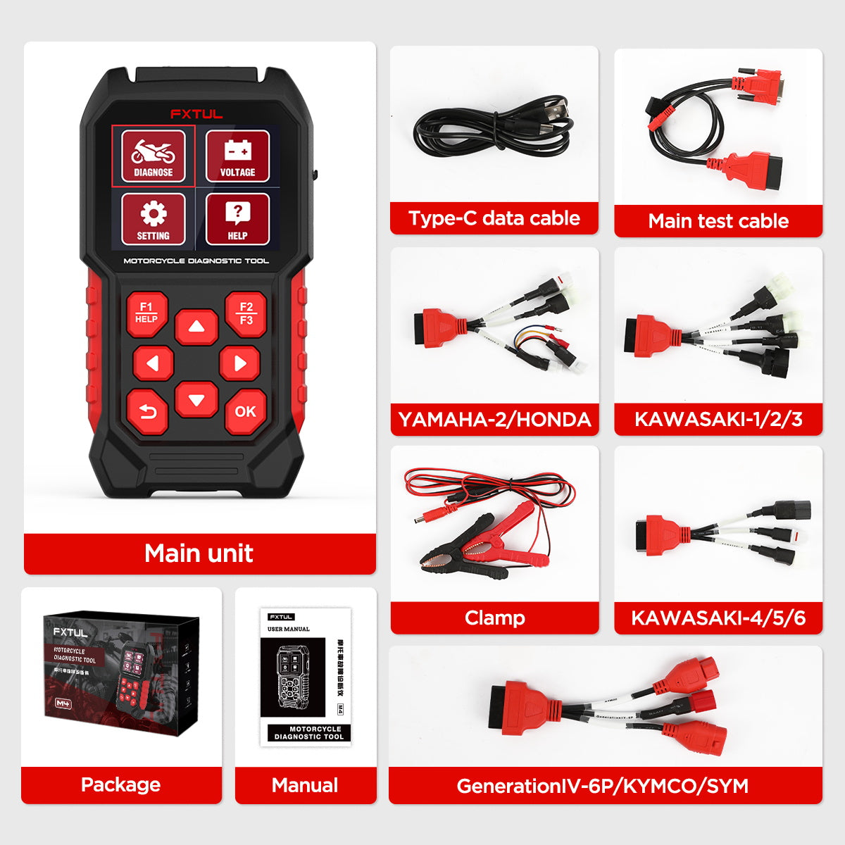 FXTUL M4 Motorcycle Scanner OBD2 Code Reader Scan Tool For HONDA YAMAHA KAWASAKI SYM KYMCO SUZUKI VESPA KTM PGO BENELLI