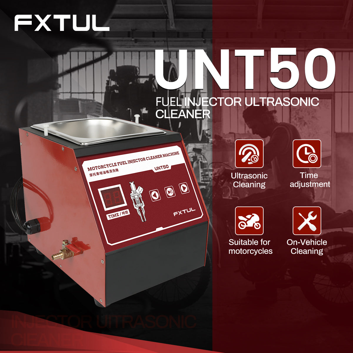 FXTUL UNT50 Ultrasonic Fuel Injector Cleaner 13L Car Motorcycle Ultrasonic  Cleaning Machine Moto Nozzle