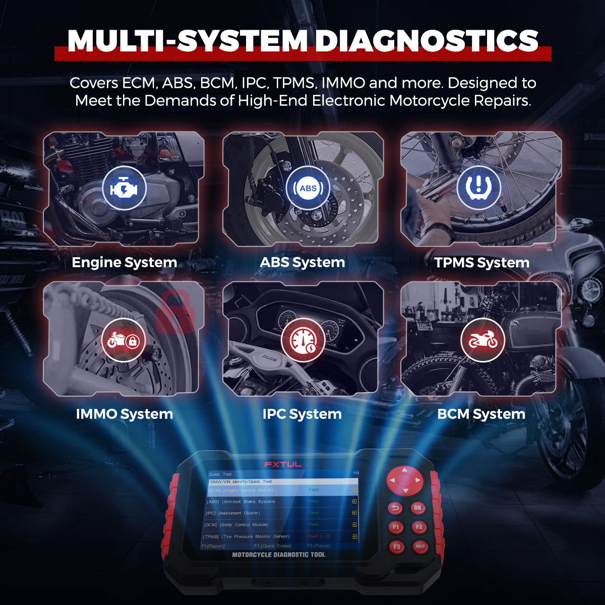 FXTUL M7 Motorcycle Diagnostic Tool Obd2 Scanner For Motorcycles 70+ Brands