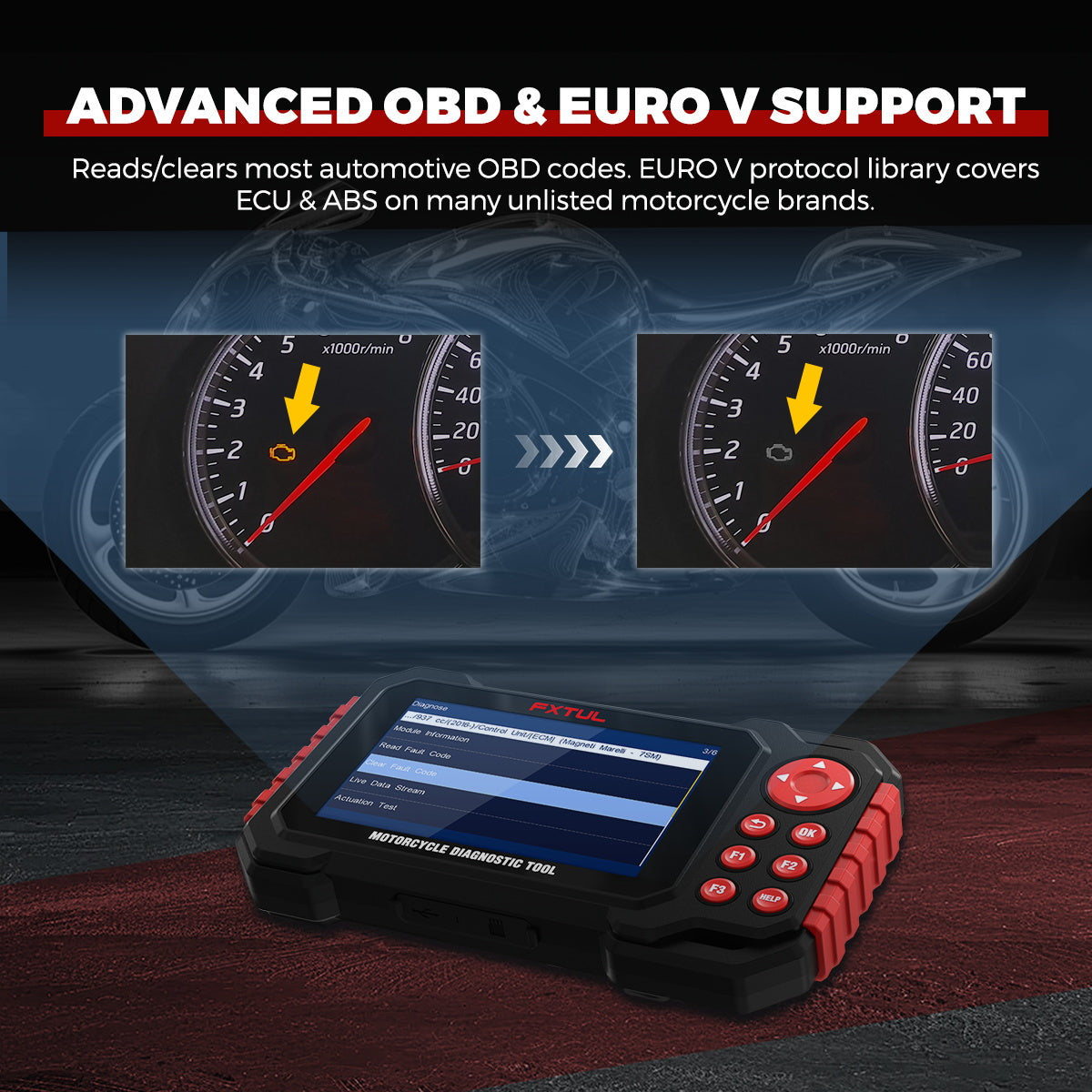 FXTUL M7 Motorcycle Diagnostic Tool Obd2 Scanner For Motorcycles 70+ Brands