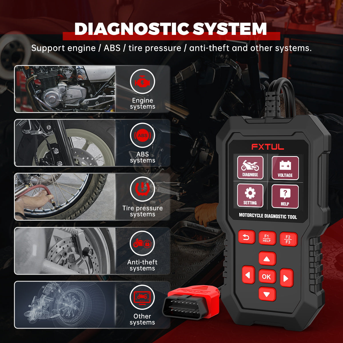 FXTUL M3 Motorcycle Diagnostic Tool OBD2 Code Reader Scan Tool for Honda and Yamaha Motorcycleoto