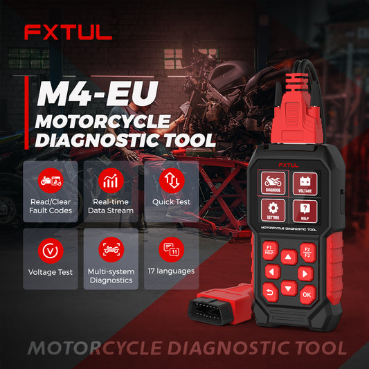 FXTUL M4-EU Motorcycle Diagnostic Tool OBD2 Code Reader Scan Tool For Kawasakis Yamaha Honda Vespa Suzuki PIAGGIO KTM APRILIA TRIUMPH Royal Enfield
