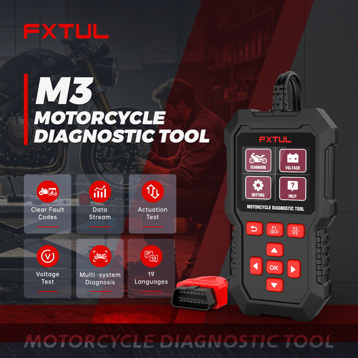 FXTUL M3 Motorcycle Diagnostic Tool OBD2 Code Reader Scan Tool for Honda and Yamaha Motorcycleoto
