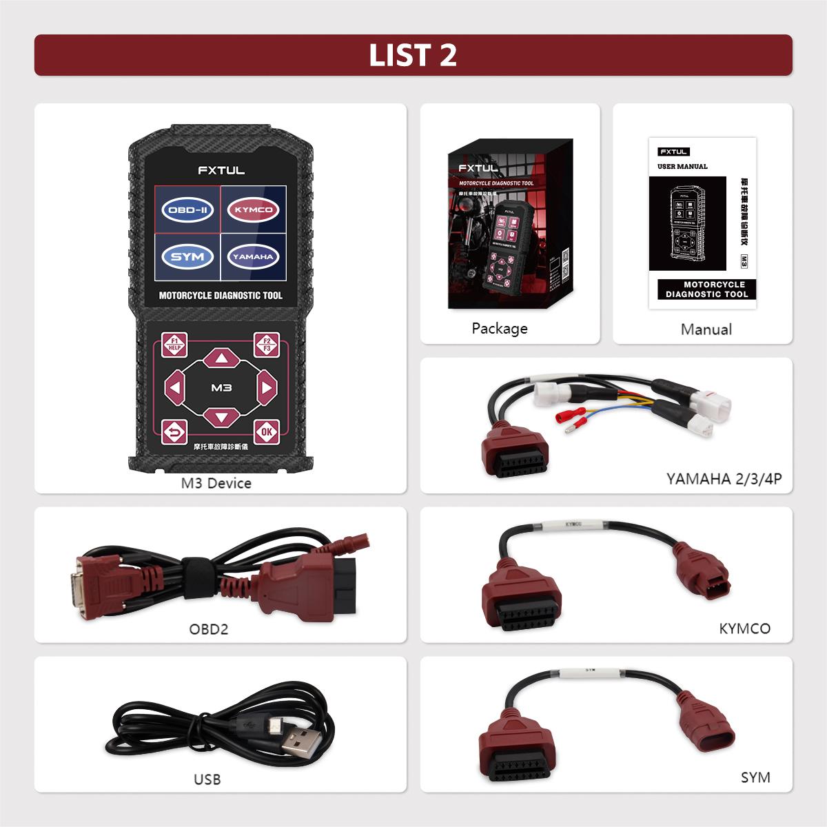 FXTUL M3 Motorcycle Diagnostic Tool OBD2 Scanner For Honda Yamaha